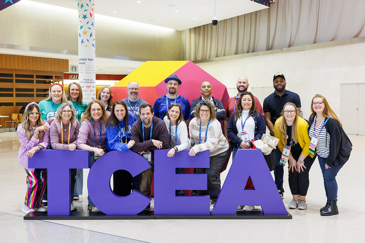 TCEA 2027 - TCEA is our Members We Are TCEA foam stage prop on convention mainstage.
